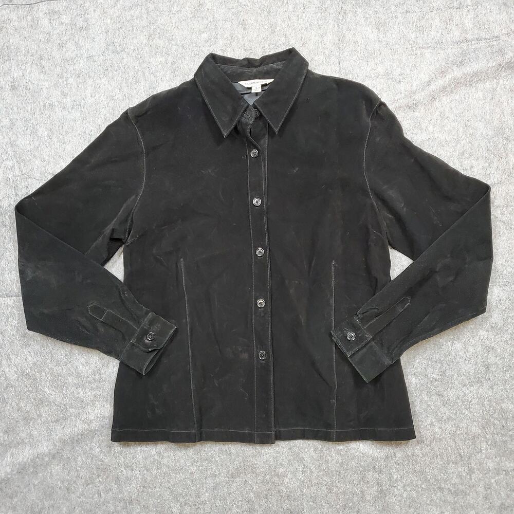 Vintage Bushwacker‎ Jacket Womens Large Leather Black Button Front Shacket